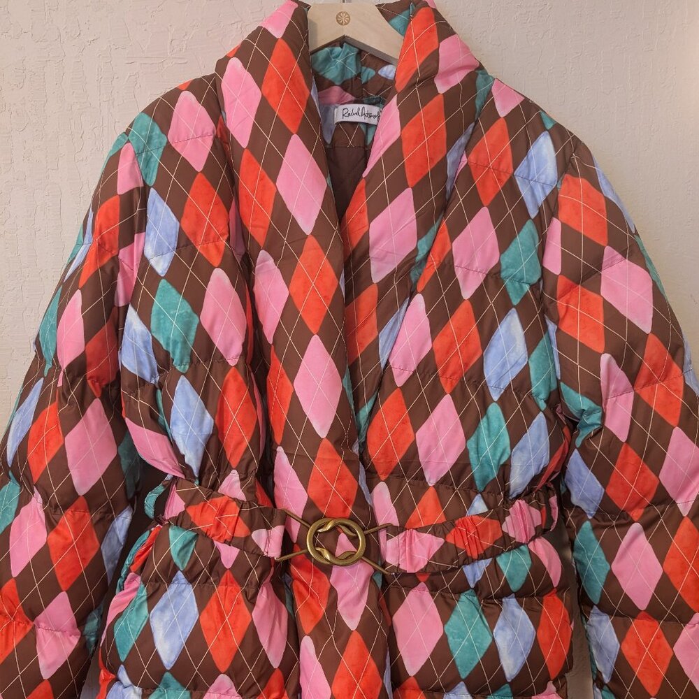 NWT Rachel Antonoff Toni Belted Puffer in Painted Argyle